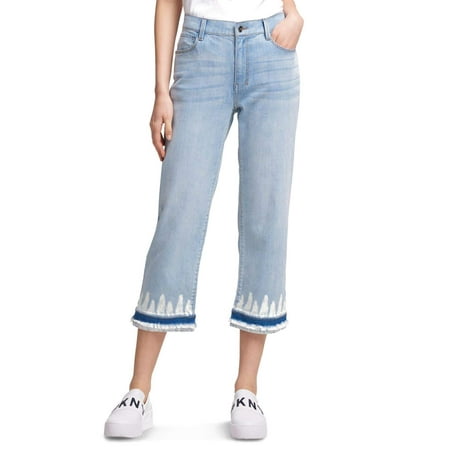 Light Womens Stretch Capri Dye-Hem Frayed Jeans 29