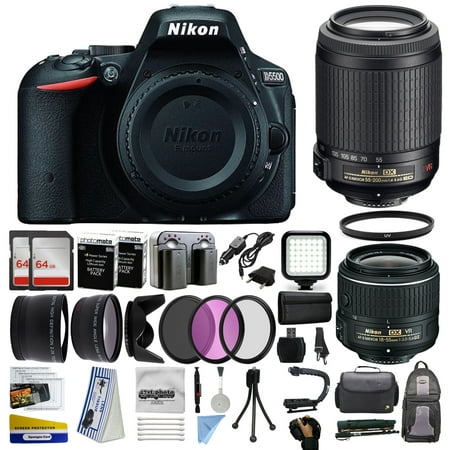 Nikon D5500 Digital Camera with 18-55mm Lens (1546) + 55-200mm VR Lens + 128GB Memory + (2) Batteries + Charger + Video Light + Monopod + Backpack + Case + 3 Filters + 2.2x Telephoto + Action Grip