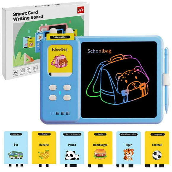 Words Card Reader with LCD Writing Board Rechargeable Words Learning Machine Portable Flash Card Machine Preschool Early Educational Toy with 112Pcs Double-side Word Cards for Kids Aged 3