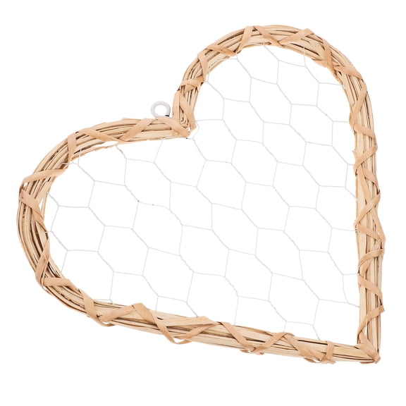FESTFENDS Beige Willow Heart Wreath Picture Holder Set for Vintage Style Home Wall Decor and Display Garland