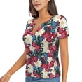 thumbnail image 2 of Wukai Beautiful Flower Casual V-Neck Graphic Tees for Women: Lightweight and Breathable Summer Tops with Stylish Design-XX-Large, 2 of 8