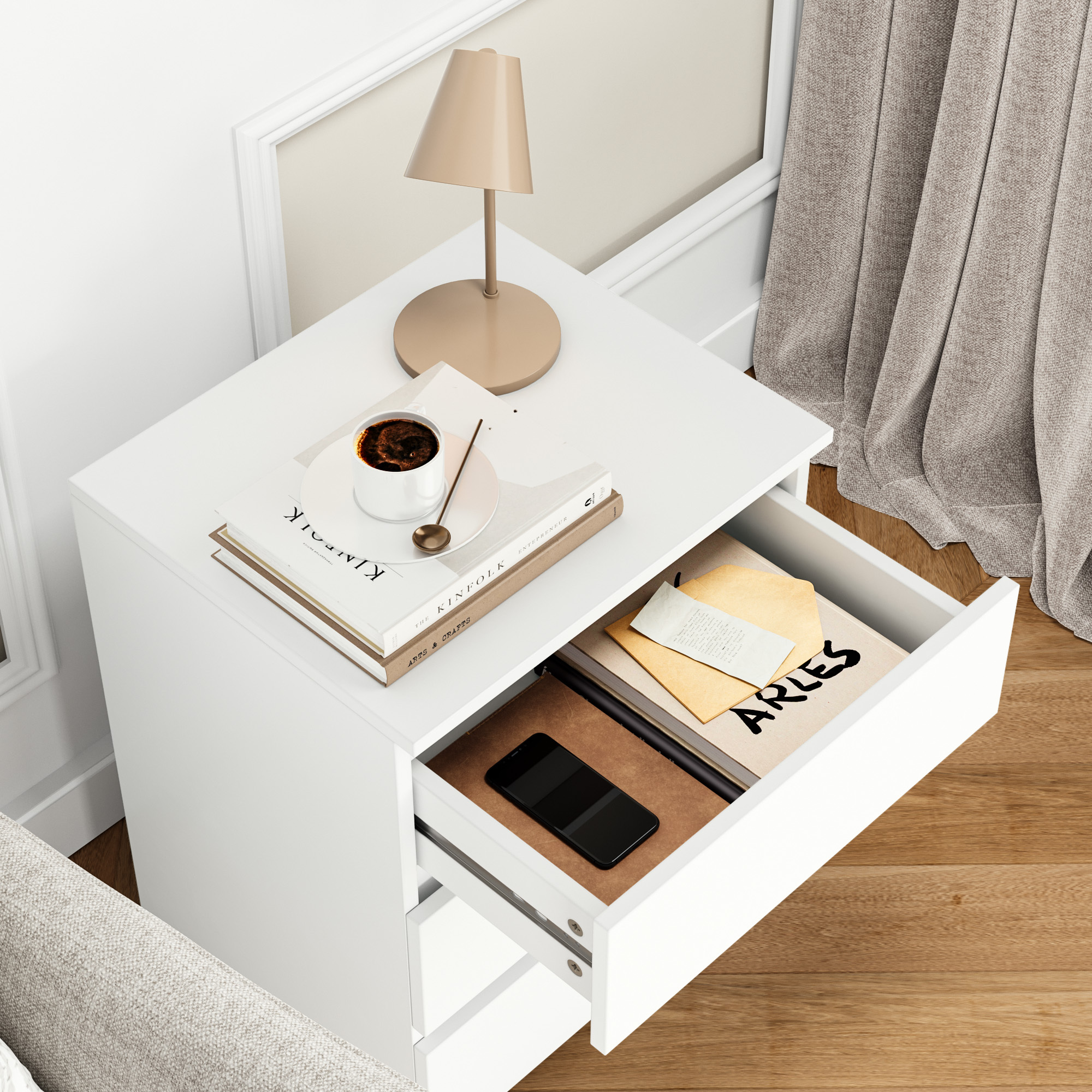 Homfa White Nightstand with 3 Drawers, Set of 2 photo 4