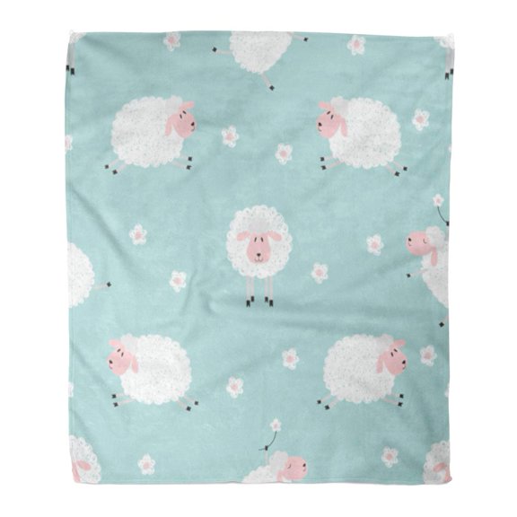 SIDONKU Throw Blanket 58x80 Inches Fun with Cute Sheep on Blue Farm Adorable Baby Cartoon Children Happy Warm Flannel Soft Blanket for Couch Sofa Bed
