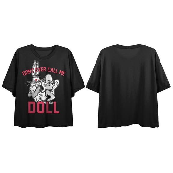 Space Jam 1996 Don't Ever Call Me Doll Women's Black Boyfriend Crop T-Shirt-Medium