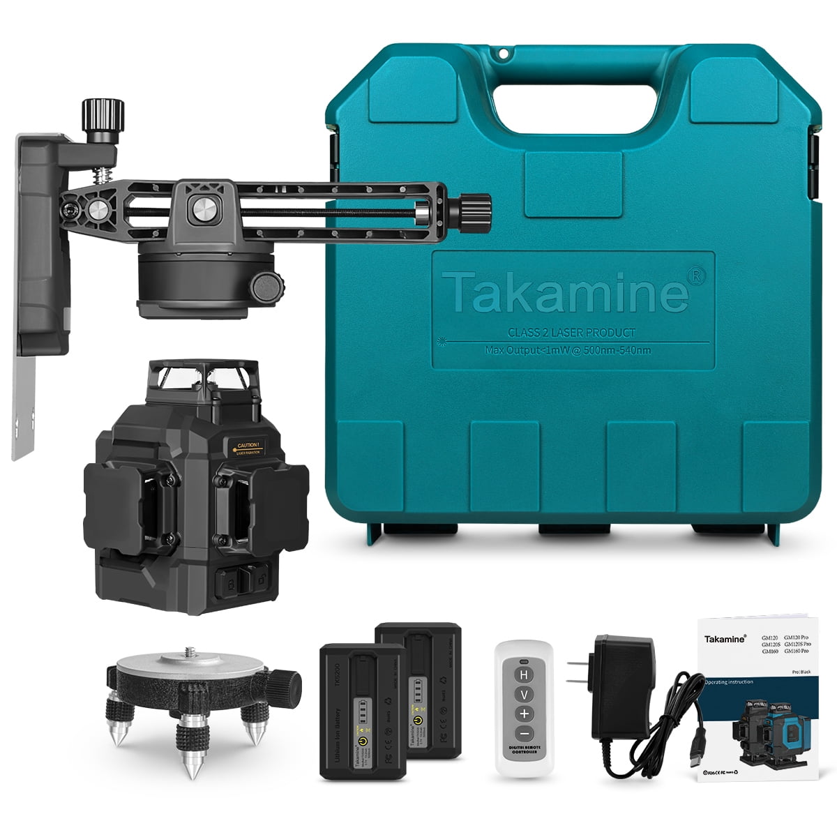 Takamine 12 lines 3D Self-Leveling laser level Pro,3x360 Green Cross Line with Burst flash mode and brightness adjustment, Remote Controller, Magnetic Rotating Stand Included