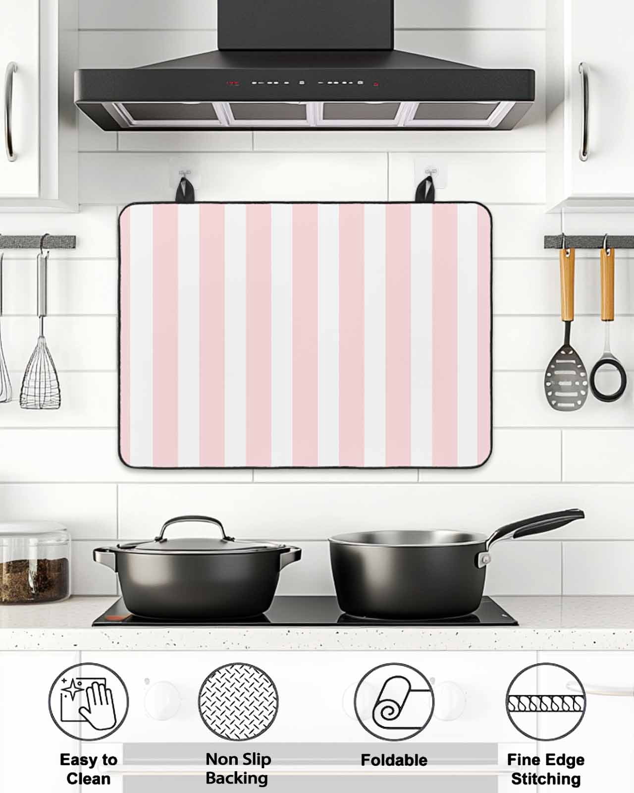 Stove Top Covers for Electric Stove, Pink Striped Glass Stovetop Cover Protector, Modern Farmhouse Pink White Stripes Induction Cooktop Protector Oven Mat for Kitchen Countertop 28.5"x20.5"