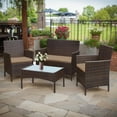 thumbnail image 3 of Tappio 4 PCS Outdoor Rattan Furniture Patio Conversation Set, Wicker Sofa Garden Conversation Bistro Sets for Yard, Pool or Backyard, Brown/Dark Gray, 3 of 7