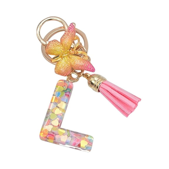 DQRPSEETB Lanyards for Keys Acrylic Women Pendent Key Ring Tassels Accessory Butterfly Letter Keychains English Alphabet Keyring Key