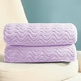 thumbnail image 5 of Exclusivo Mezcla Large Flannel Fleece Throw Blanket, Jacquard Weave Wave Pattern Blanket (50" x 70", Light Purple), 5 of 10