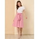 thumbnail image 3 of Allegra K Falda midi vintage de cintura alta elástica con cinturón para mujer Corazones rosados XS, 3 of 6