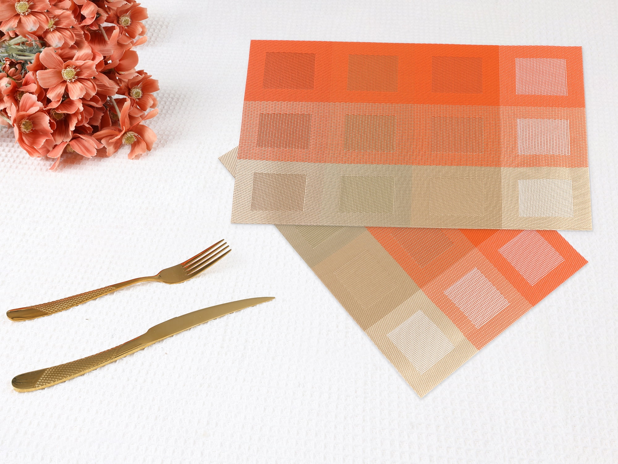 Unique Bargains Placemats Set of 6 for Dining Table Decor Washable Table Mat Gray Orange