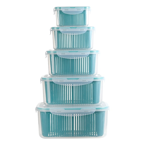 YIKA Tupperware Container 5 Pcs Fruit Vegetable Storage Containers For Fridge Berries Vegetable Wash Vegetables Dehydration With Lids Kitchen Storage Blue