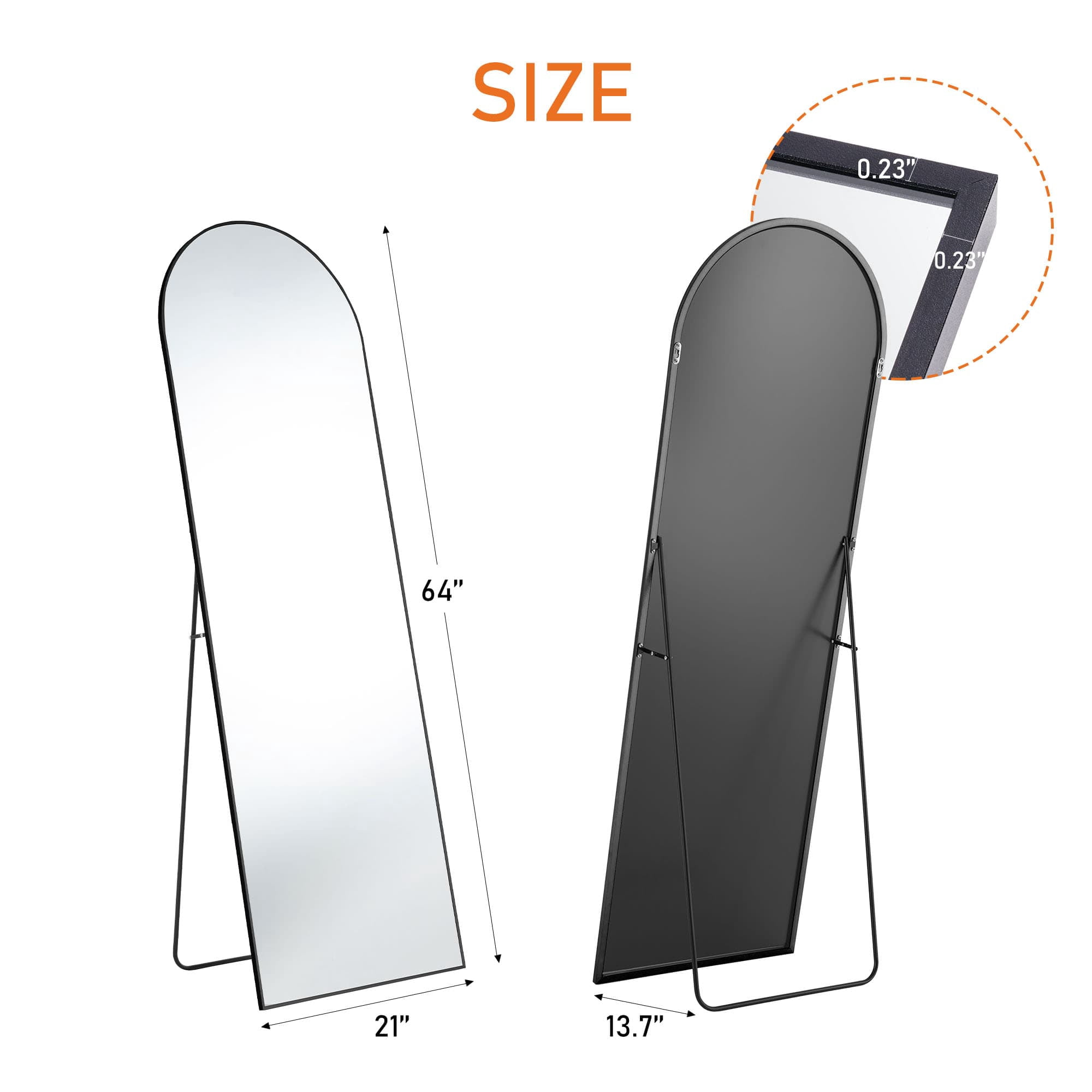 MAYEERTY 64in Arched Full Length Mirror Full Body Mirror with Bracket, Aluminum Alloy Frame, Black