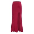thumbnail image 3 of iiniim Women Dance Long Skirt Ankle Length Side Split Ruched Skirt with Built-in Shorts for Performance Competition B Burgundy XL, 3 of 7