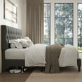 thumbnail image 4 of Honfach Queen Size Velvet Bed Frame with Upholstered Button Tufted Headboard, Platform Bed with Wooden Slats Support, No Box Spring Needed, Easy Assembly, Noise-Free,Dark Gray, 4 of 8
