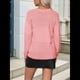 thumbnail image 5 of Suéter Informal de Larga con Cuello en V, Tejido Acanalado y Crochet Ligero para Mujer (Otoño 2025) Rosa XXL, 5 of 7