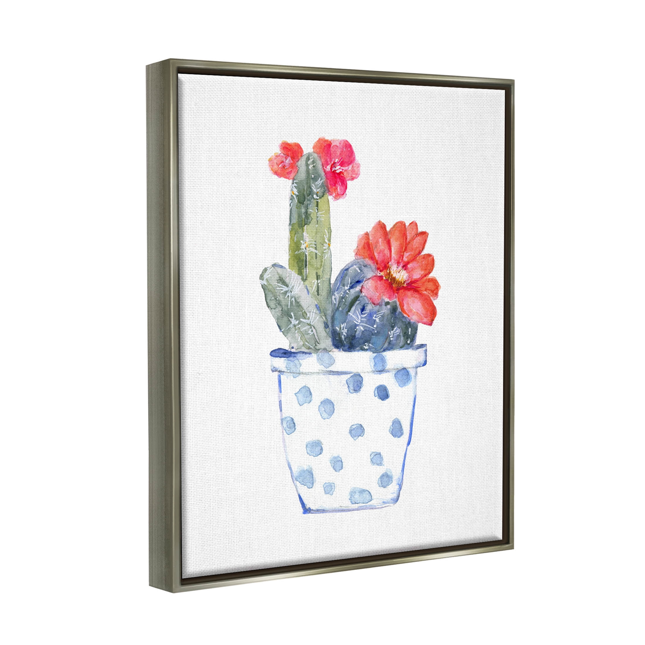 Stupell Industries Patterned Cactus Planter Graphic Art Luster Gray Floating Framed Canvas Print Wall Art, Design by Sally Swatland
