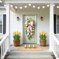 thumbnail image 5 of AZXY Easter Door Cover 71x35 Inch, Pink Bow with Eggs and Spring Flowers Door Banner Backdrop, Spring Front Door Decorations for Outdoor Porch Farmhouse Easter Party Wall Home Decor, 5 of 7