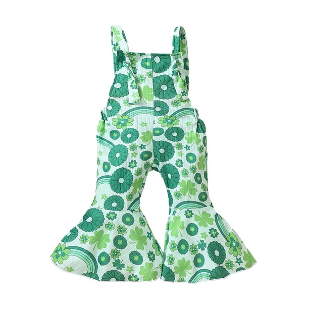 Ropa Para Niñas Pequeñas, Mono Para Niños Pequeños, Mono Con Estampado Del Día De San Patricio, Mono Con Estampado De Dibujos Animados, Mono Con Tirantes, Pantalones Verdes Odeerbi LM103-7263
