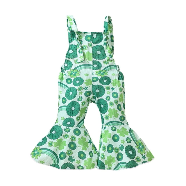 Ropa Para Niñas Pequeñas, Mono Para Niños Pequeños, Mono Con Estampado Del Día De San Patricio, Mono Con Estampado De Dibujos Animados, Mono Con Tirantes, Pantalones Verdes Odeerbi LM103-7263