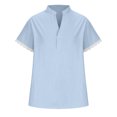 thumbnail image 6 of GigrtiJin Womens V-Neck Lace Patchwork Tops Solid Color Linen Short Sleeved Blouse Summer Cotton Comfy Shirt, 6 of 8