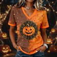 thumbnail image 2 of Yuncity Women Halloween Shirts Pumpkin Graphic Print V Neck Tshirts Summer Fall Short Sleeve T-Shirts Casual Loose Fashion Tops Size L, 2 of 6