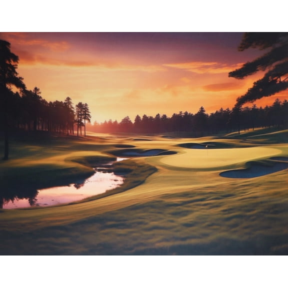 36" X 44" Panel Aim For The Green Sunset Golf Hole Trees Mook Fabrics Cotton Fabric Panel (137941)