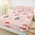 thumbnail image 3 of Manfei Cute Snowman Queen Sheet Sets 4-Piece for Kids Girls, Pink Christmas Flat Sheet, Xmas Themed Queen Fitted Sheet, Lightweight Room Decor, 3 of 7