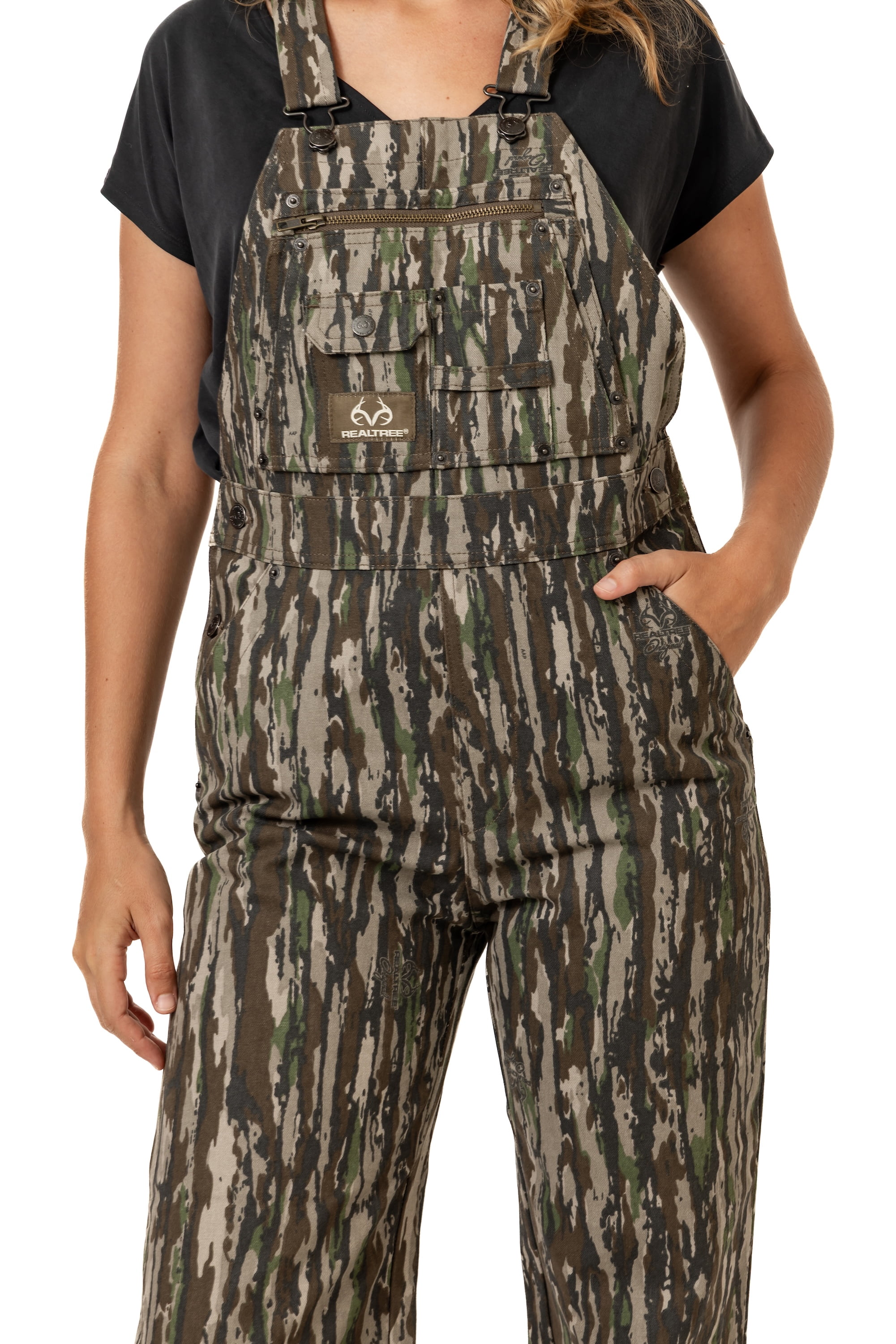 Realtree Women's Camo Hunting Cotton Bib Overalls, All-season Uninsulated Camouflage Bib Overalls for Outdoor Activities