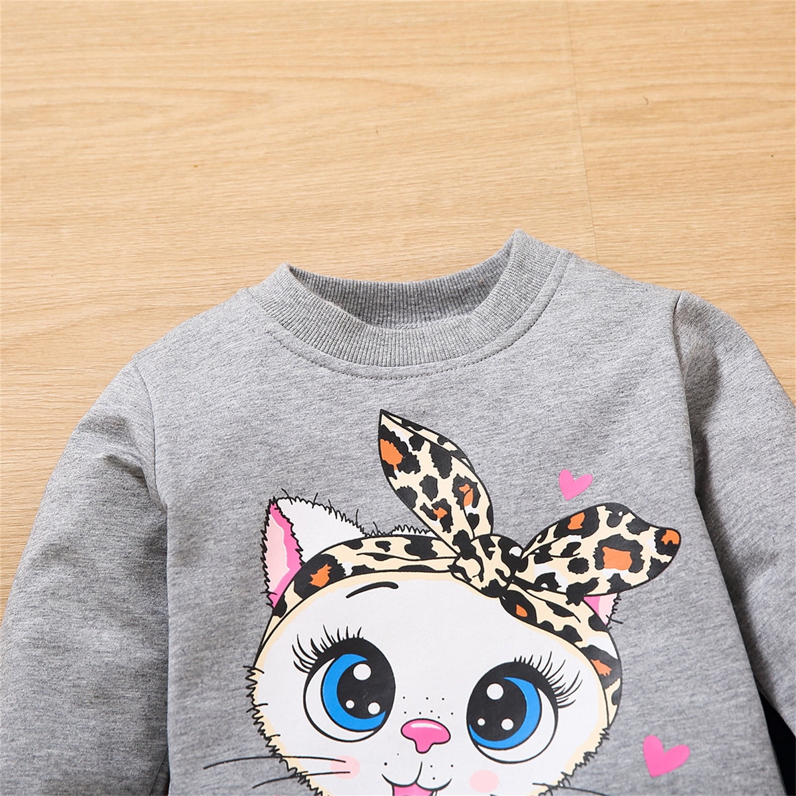 Toddler Baby Girl Clothes Set Toddler Kids Children Baby Girls Long Sleeve Cute Cartoon Animals Tops Blouse Leopard Print Pants Trousers 2Pcs Clothes Grey Casual Toddler Girl Outfits 2 Years-3 Years