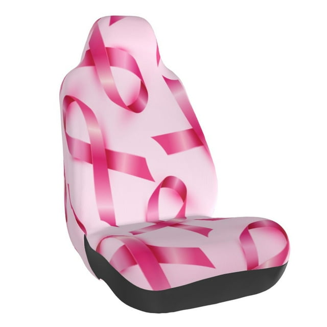 Wukai Breast Cancer Ribbons Awareness Full Set Car Seat Covers with Soft Padding Universal Auto Front Seats Protector and Cushion Mat