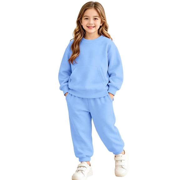 Girls Boys Classic Fleece Sweatsuit Kids Pullover Crewneck Sweatshirt and Jogger Sweatpants Tween Matching Tracksui𝘁 Pockets