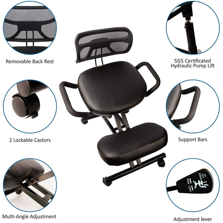 Fdit Ergonomic Kneeling Chair Adjustable Posture Correction Knee Stool with  Back Support for Home and Office,Angled Posture Seat,Posture Chair(Black) 