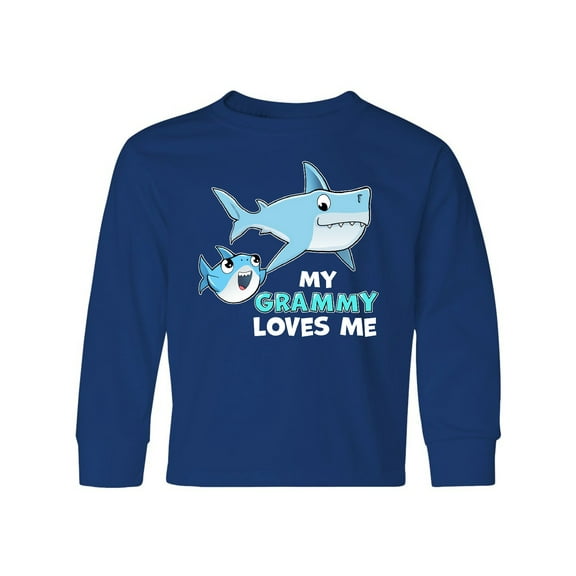 Inktastic My Grammy Loves Me with Cute Sharks Long Sleeve Youth T-Shirt