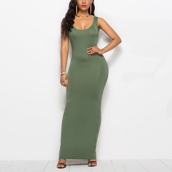 Women's Summer Casual Solid Ankle Dress, Sleeveless Round Neck, Lightweight