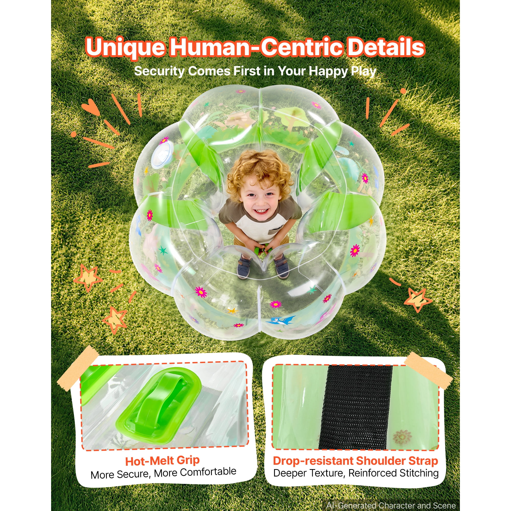 KFFKFF 2-Pack Inflatable Bumper Balls 3FT Human Bubble for Kids Transparent, Ideal for Backyard, Camping, Park, Lawn, and Outdoor Team Activities, Durable PVC Material, Sumo Hamster Ball with Handle