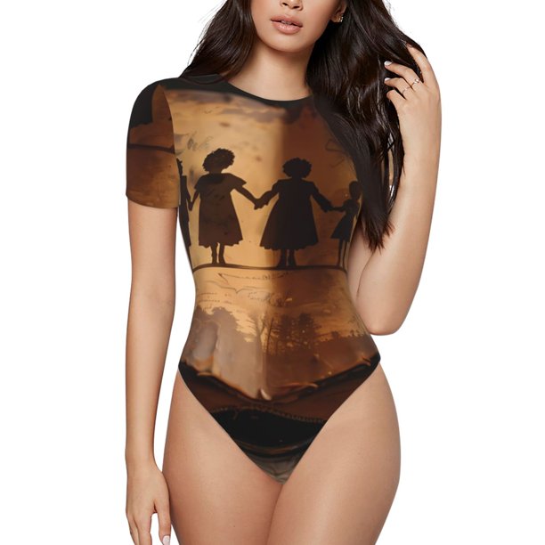 Fotbe Vintage Family History Book Body de Mujer con Cuello Redondo y Mangas Cortas, Sin Mangas Ajustado, Suave, Cómodo y Básico-Large