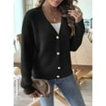 thumbnail image 3 of Womens Cardigan Sweater Fall Winter Fuzzy Button Up Long Sleeve V Neck Soft Chunky Knit Cardigan Black S, 3 of 6