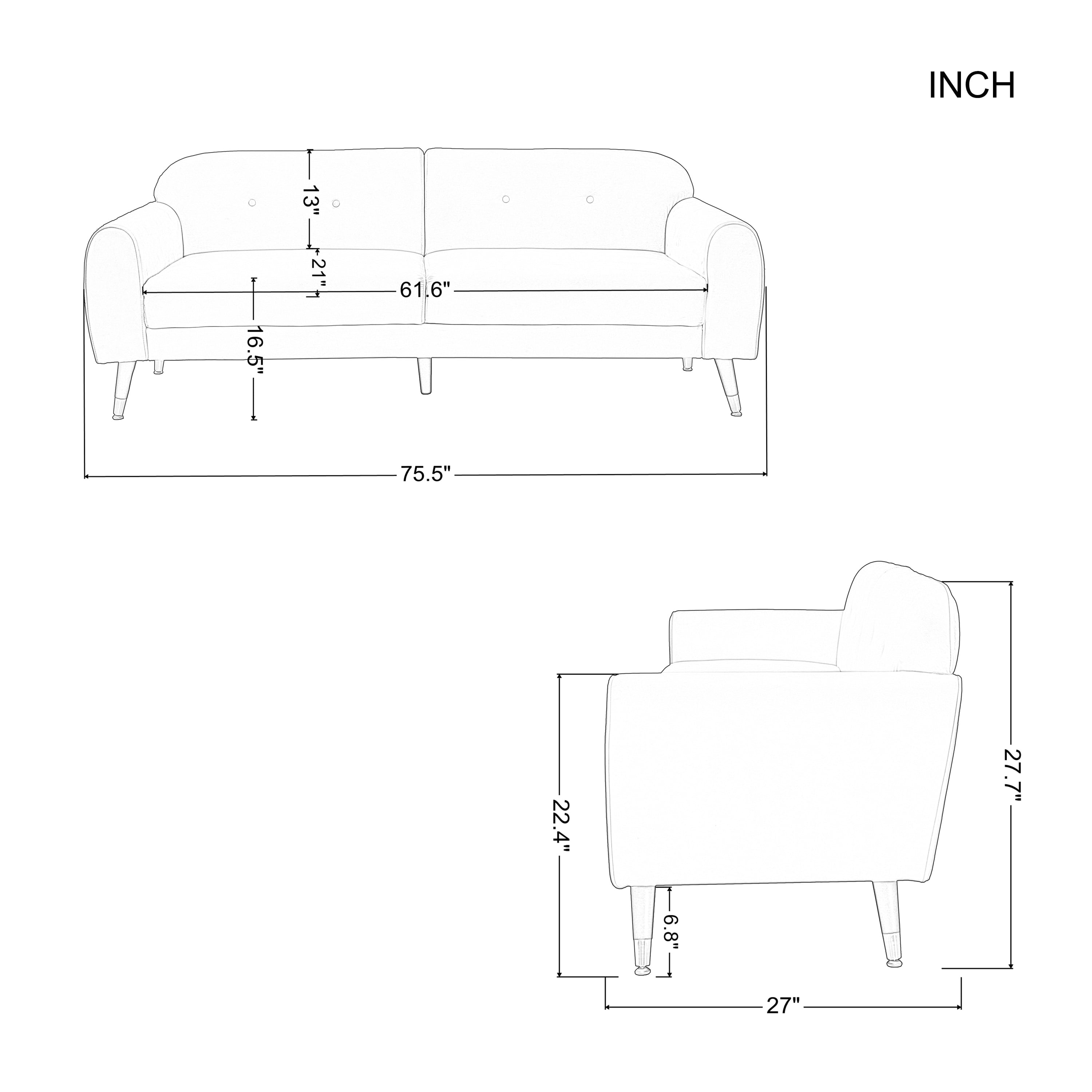 BSHTI 76 inch Modern Velvet Sofa Couch with Curved Back, Sofa Sleeper Button Tufting and Tapered Legs, Beige
