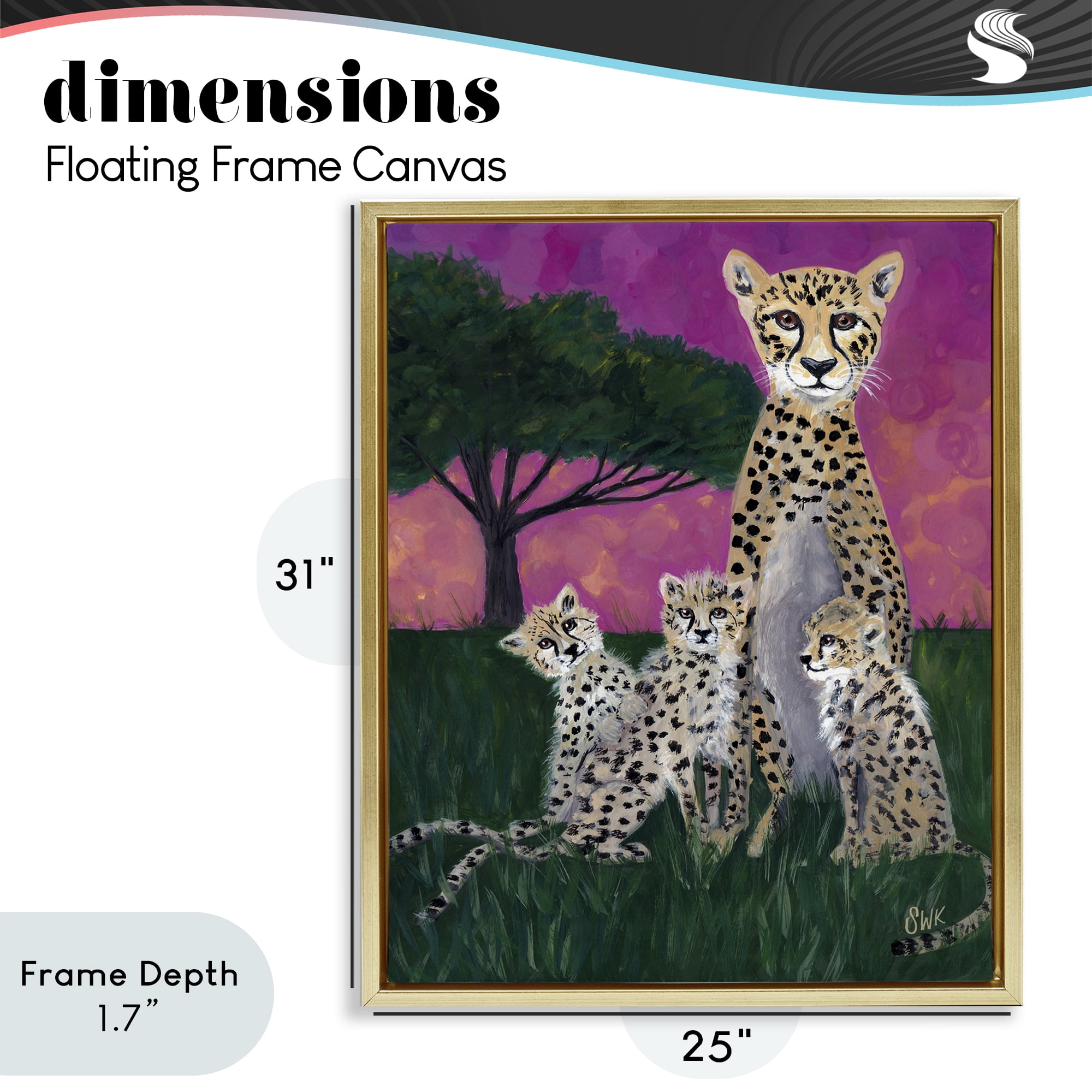 Stupell Industries Mama Cheetah & Her Cubs Gold Framed Floater Canvas Wall Art, design by Sarah Waldron Kimball