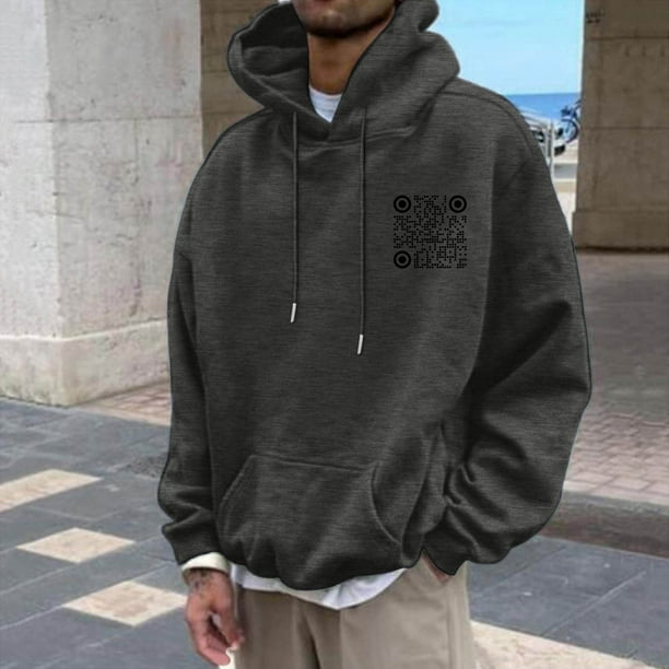 MHFRRA Suéter Unisex con Capucha, Mangas Largas y Bolsillos, Estampado de Código Qr En Color Liso, para Otoño E Invierno Gris oscuro