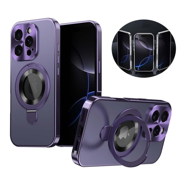 Allytechgroup iPhone 16 Pro Case with Anti-Spy Screen Protector Film, Compatible with Mag-safe Shockproof Privacy Protection Anti-Scratch Ring Stand Phone Case for Apple iPhone 16 Pro,Darkpurple