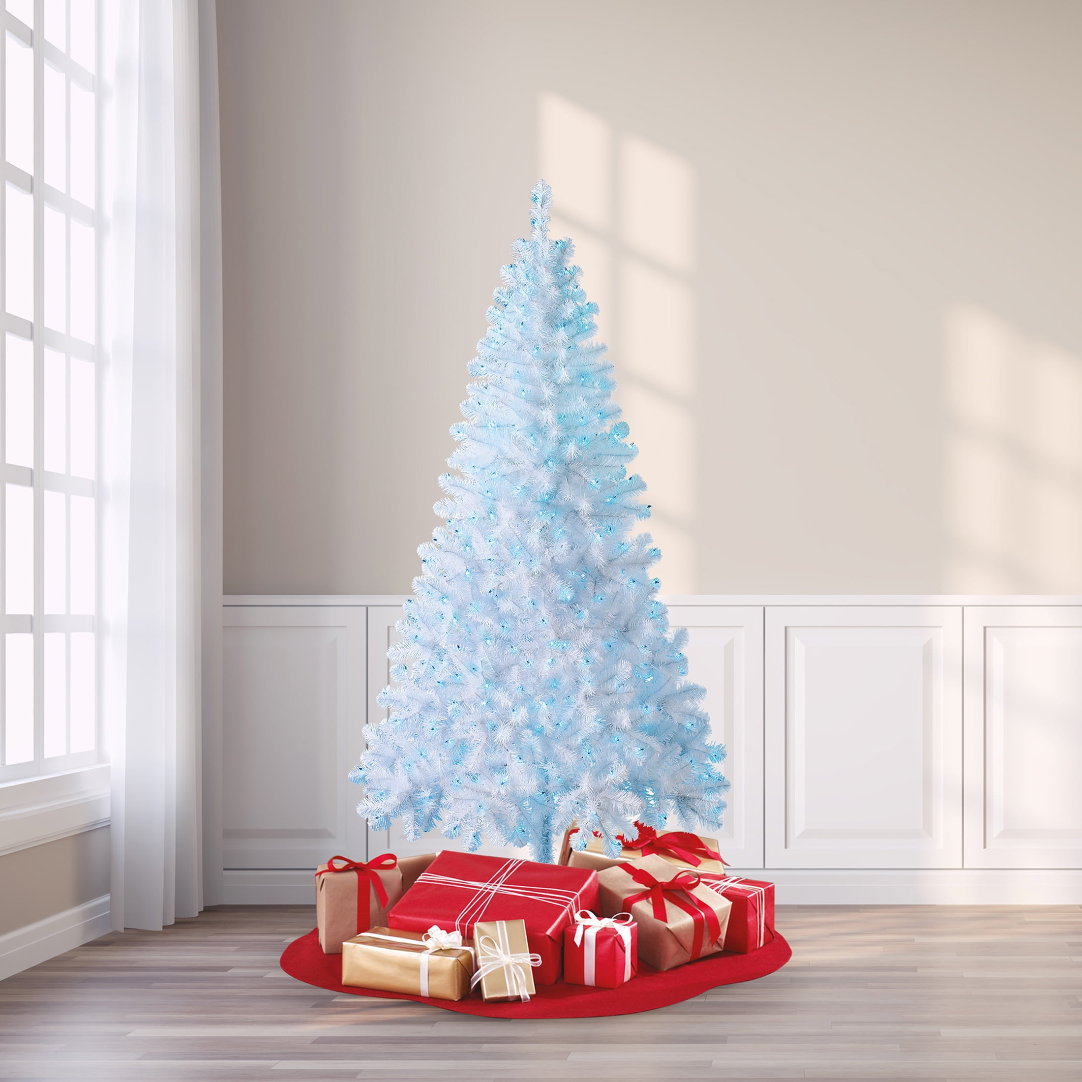 White christmas tree with blue lights online