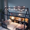 thumbnail image 6 of Mirightone Twin Size House Bed with LED Light and Fence Guardrails, Farmhouse Bed Frame for Girls Boys, Wood Montessori Floor Bed Frame with Storage Bookshelf, (Navy Blue), 6 of 10
