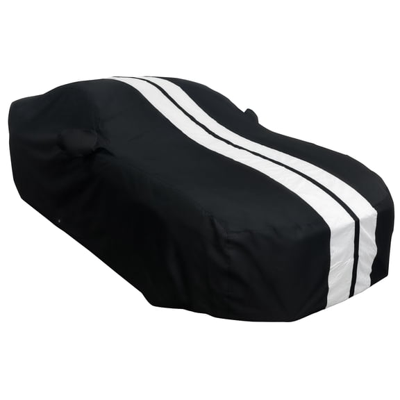 2005-2024 Ford Mustang Indoor/Outdoor Car Cover - Ultraguard Plus 300 Denier Water Resistant Protection for V6/Ecoboost/GT/Bullitt/Shelby GT350/GT500 Black with Gray Stripes