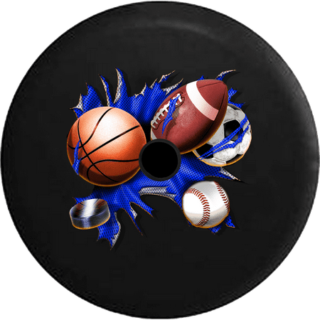2018 2019 Wrangler JL Backup Camera Football Soccer Basketball Hockey Baseball Sports Balls Ripping Thru Spare Tire Cover for Jeep RV 32