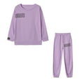 thumbnail image 5 of VBARHMQRT Wide Leg Pant Set for Women Dressy 1 Set Letter Print Tracksuit Long Sleeve Round Neck Top Loose Trousers Suit Two Piece Sweatsuit Two Piece Pants Sets Dressy Womens Pant Suits Casual Spring, 5 of 6