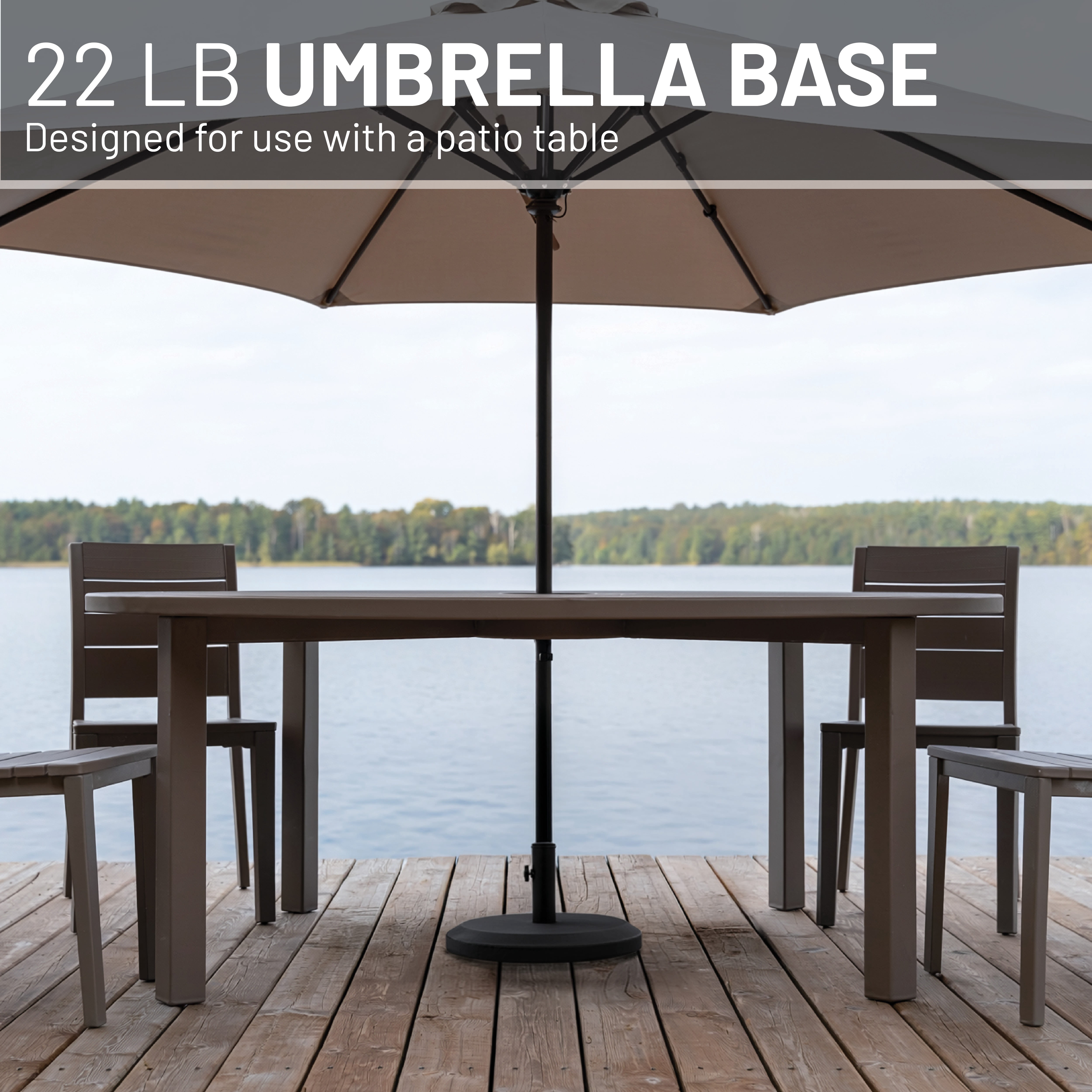 US Weight 22 lb. Weighted Umbrella Base - UV-Resistant Patio Umbrella Stand for Outdoor Tables - Fits 1.3” to 1.75” Poles - Durable Weather Resistant - Sleek Black Finish