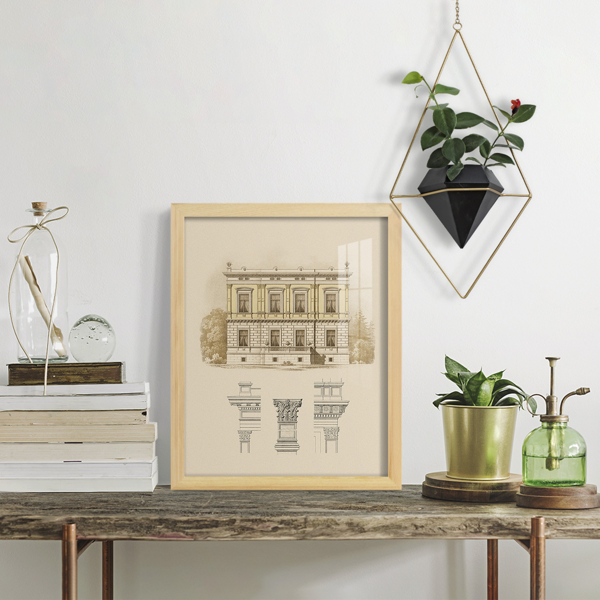 Estate & Plan IV -Framed Print w/glass-Natural Wood