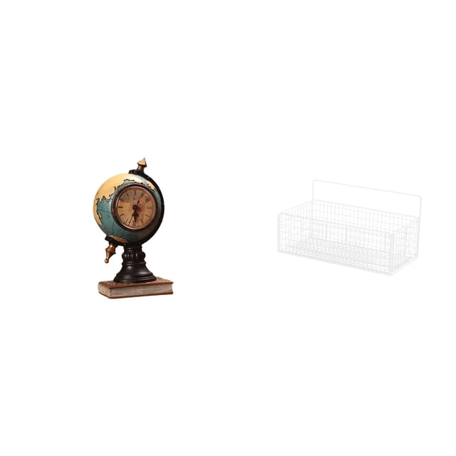 Reloj de mesa con figura y cesta organizadora de pared metálica para oficina, dormitorio, cocina, baño, estantería, sala de estar, decoración y almace